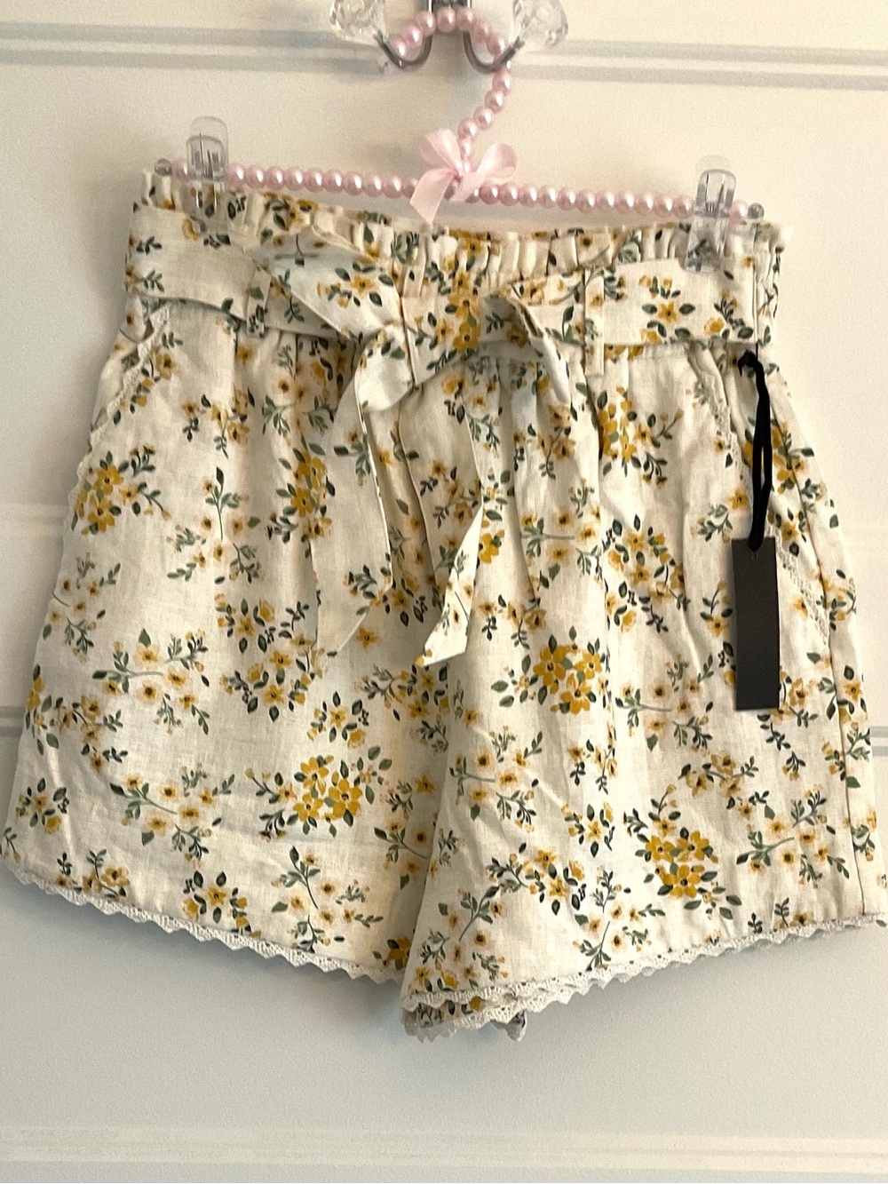 Hilary Radley White Floral linen  Shorts with Yellow Print
